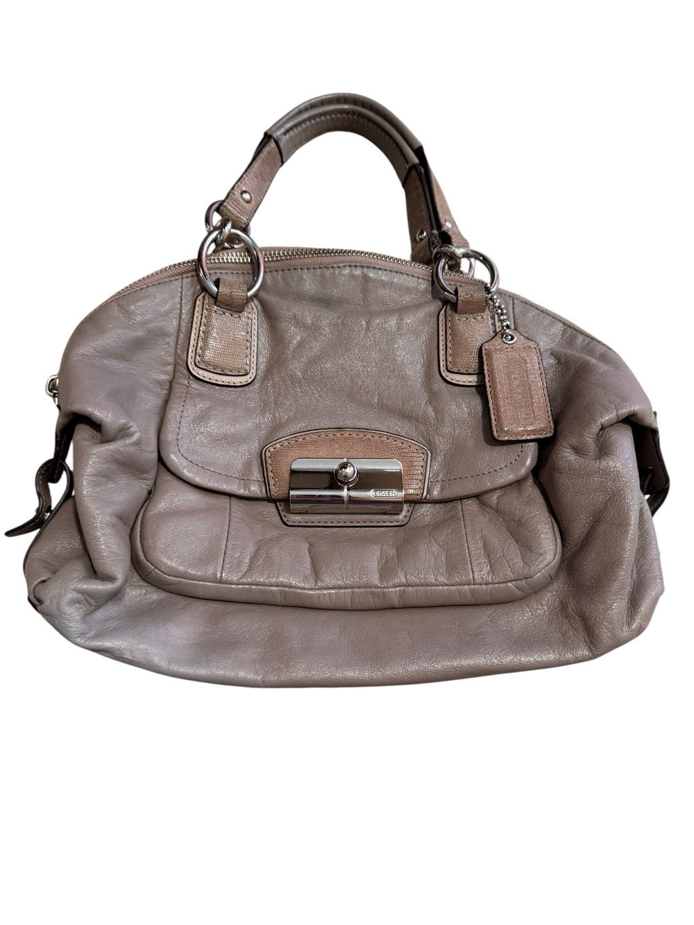 Coach 19296 Kristen Leather Dome Satchel Taupe Greige Bag Top Handle Purse